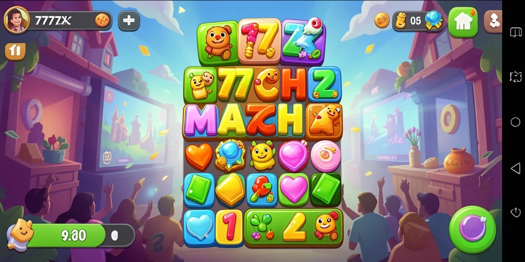 Tampilan gameplay Match-3 yang penuh warna dan menarik.