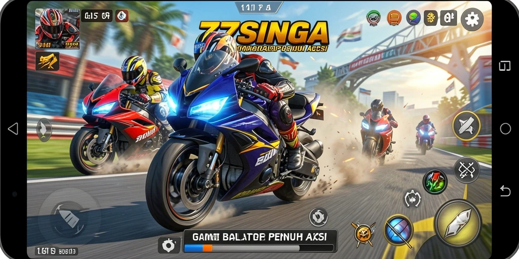 Tampilan gameplay seru balap motor di 77SINGA.