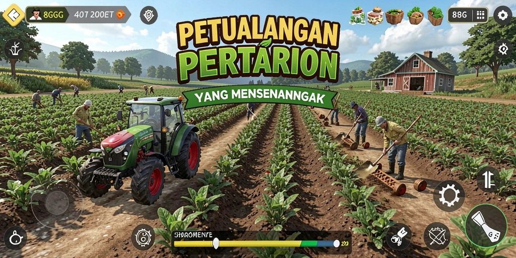 Screenshot gameplay 8G8G yang menunjukkan aktivitas bertani yang seru.