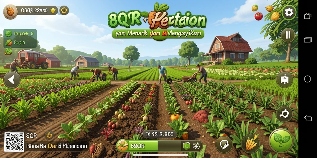 Screenshot gameplay <strong>8QR</strong> menampilkan aktivitas bertani yang menarik.