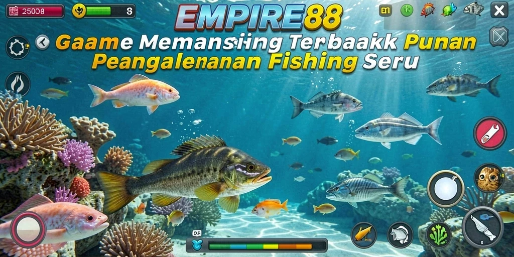 Tampilan gameplay EMPIRE88 dengan aksi menarik saat memancing ikan.