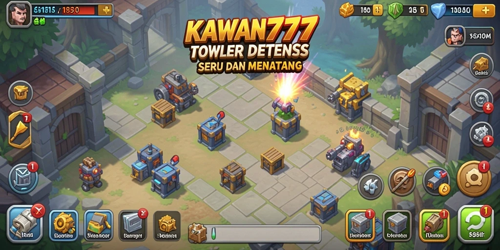 Tampilan gameplay KAWAN777 yang menampilkan strategi Tower Defense.