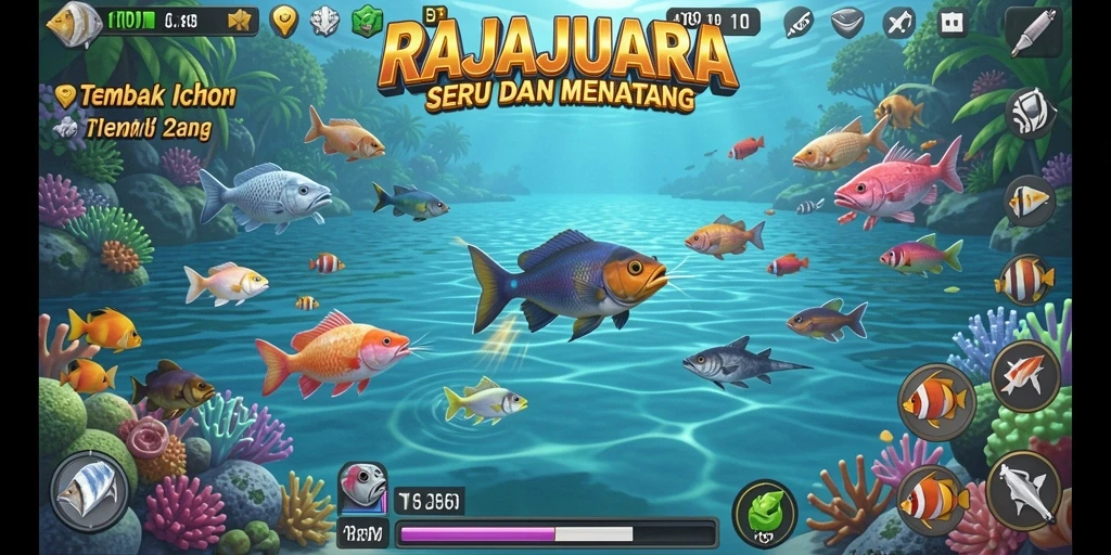 Tampilan seru game Tembak Ikan RAJAJUARA dengan aksi menembak ikan.