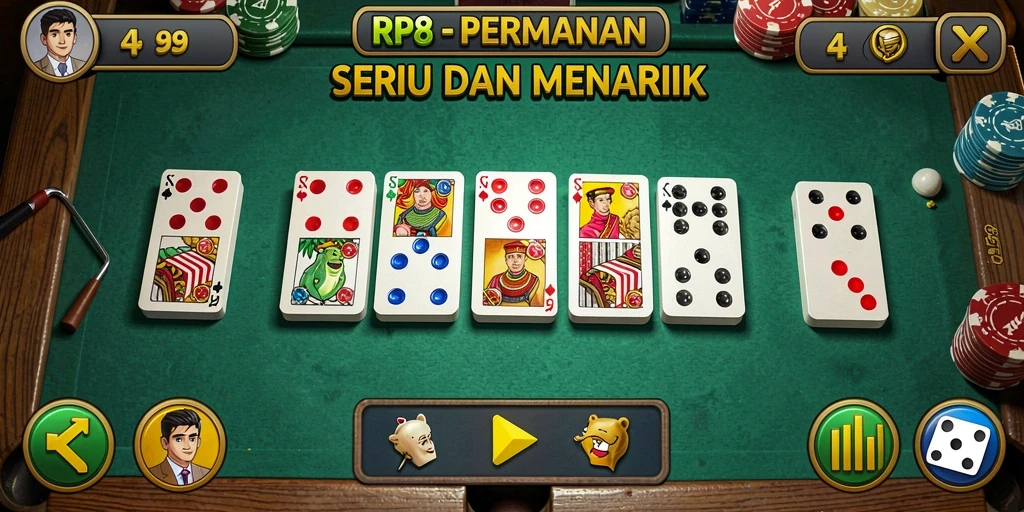 Tampilan permainan domino yang seru dan interaktif di RP8.