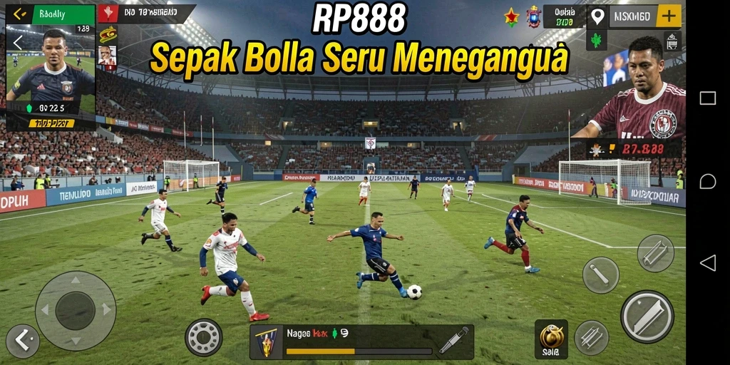 Tampilan gameplay RP888 dengan aksi sepak bola mendebarkan.