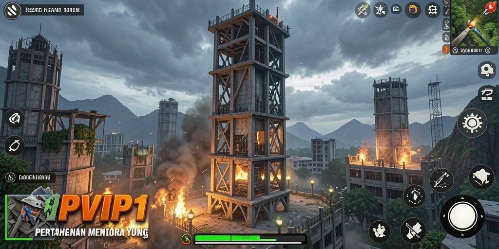 Screenshot RPVIP1 menampilkan aksi menara pertahanan yang penuh ketegangan.