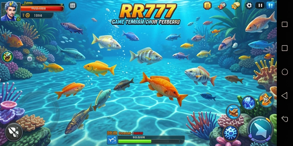 Tampilan utama gameplay RR777 menampilkan aksi menembak ikan yang seru.