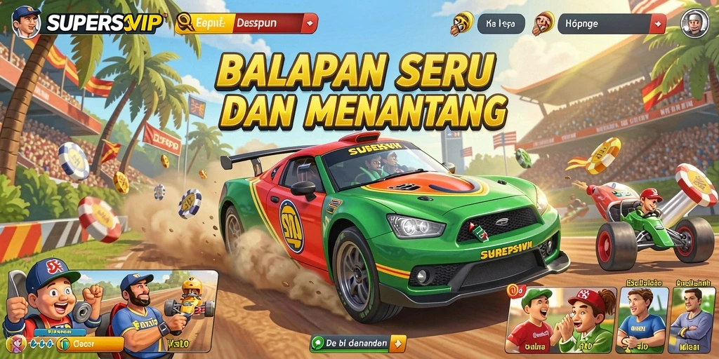 Screenshot gameplay <strong>SUPERSVIP</strong> menampilkan aksi balapan yang mendebarkan.